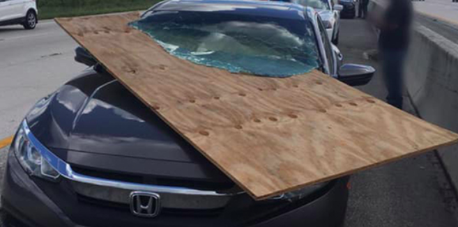 Plywood Through Windshield