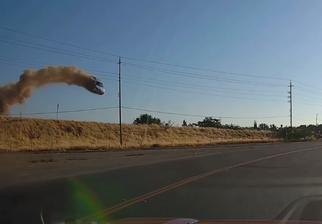 Dashcam Captures Car Flying Over Highway!