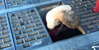 Naked Man in Storm Drain